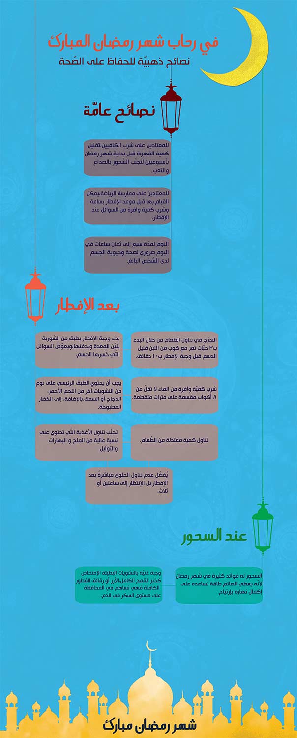 في رحاب شهر رمضان المبارك نصائح ذهبية للحفاظ على الصحة