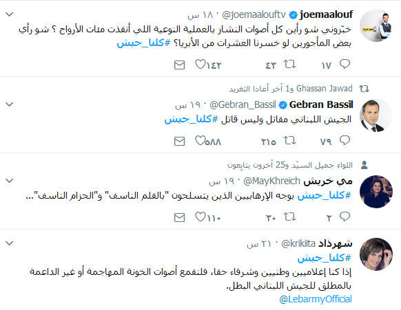 لبنان يغرّد دعماً لقواته المسلحة.. #كلنا_جيش