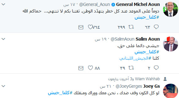لبنان يغرّد دعماً لقواته المسلحة.. #كلنا_جيش